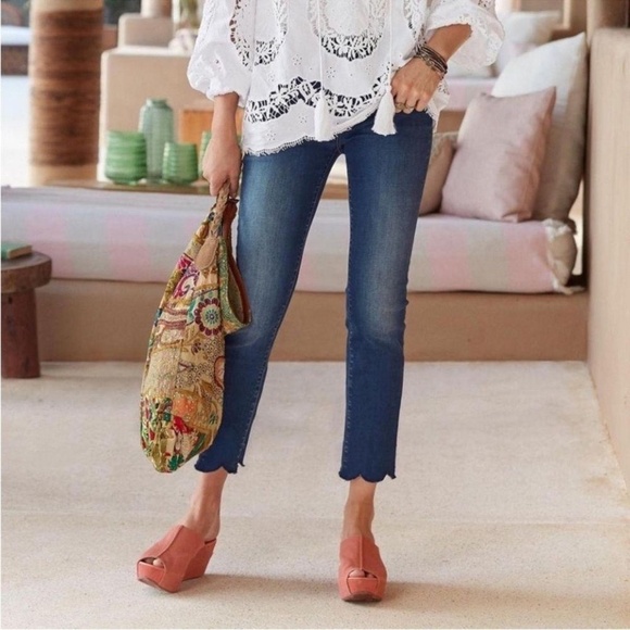 Sundance Scalloped Hem Ankle Cropped Jeans - Picture 1 of 5